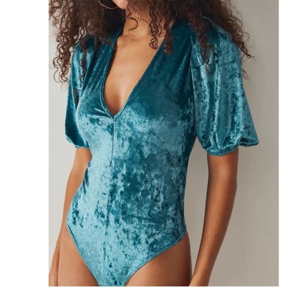 Free People Don’t You Wish Velvet Bodysuit in Deep Teal, Size X-Smal… - Picture 1 of 16